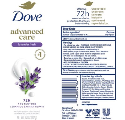 Label (Dove Advanced Care Lavender Fresh 72h Antiperspirant Deodorant Spray   Artwork)